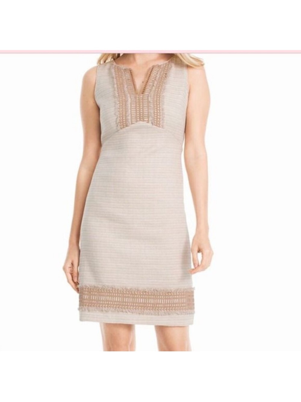 WHBM Sleeveless Cafe Au Lait Crochet -Trim Shift Dress